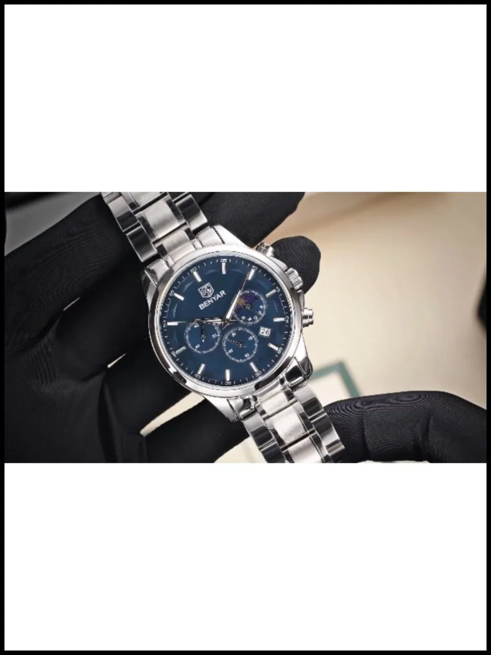 Mens Quartz Chronograph Watch Stainless Steel Waterproof Luminous